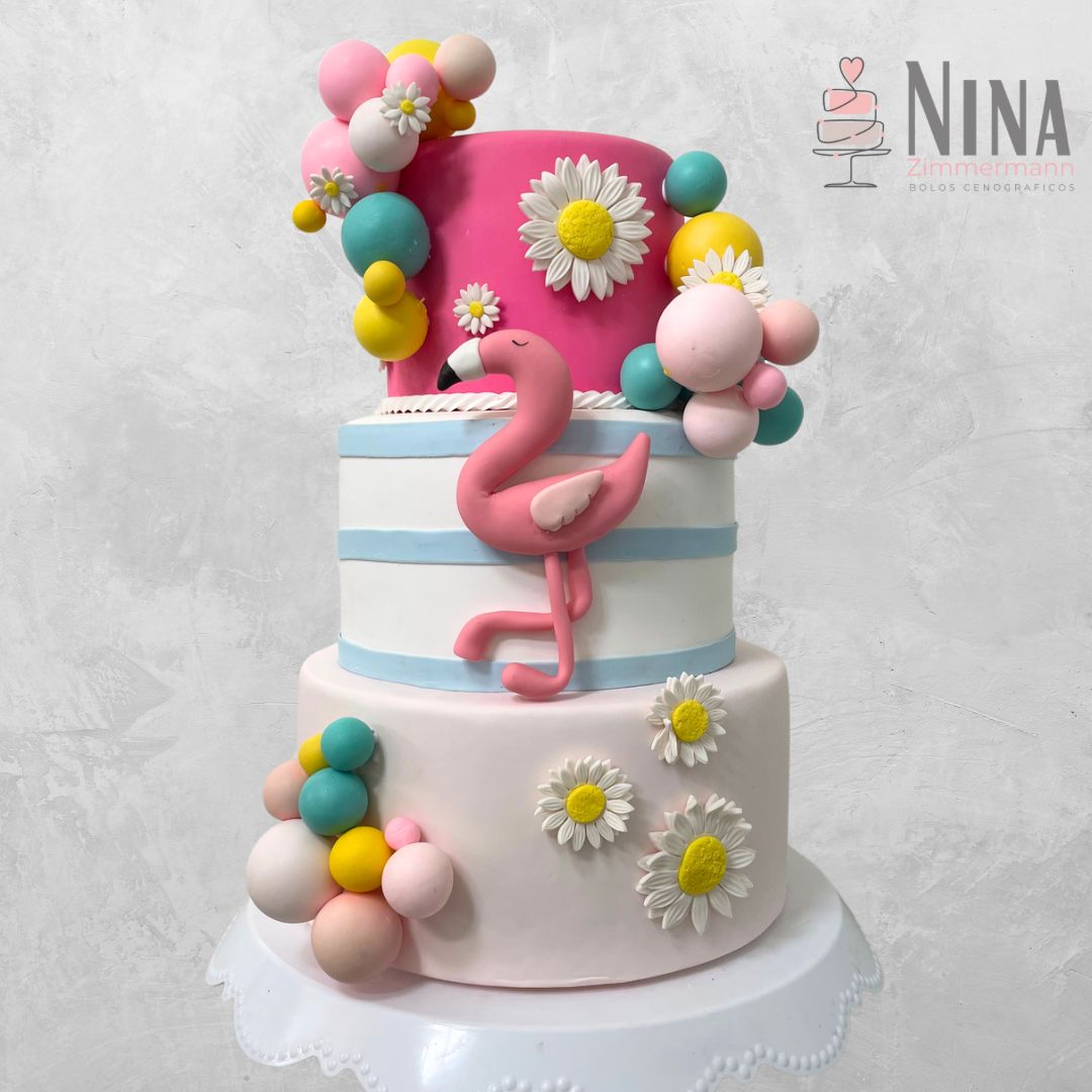 Bolo cenográfico Flamingo — aluguel Nina Z Biscuit