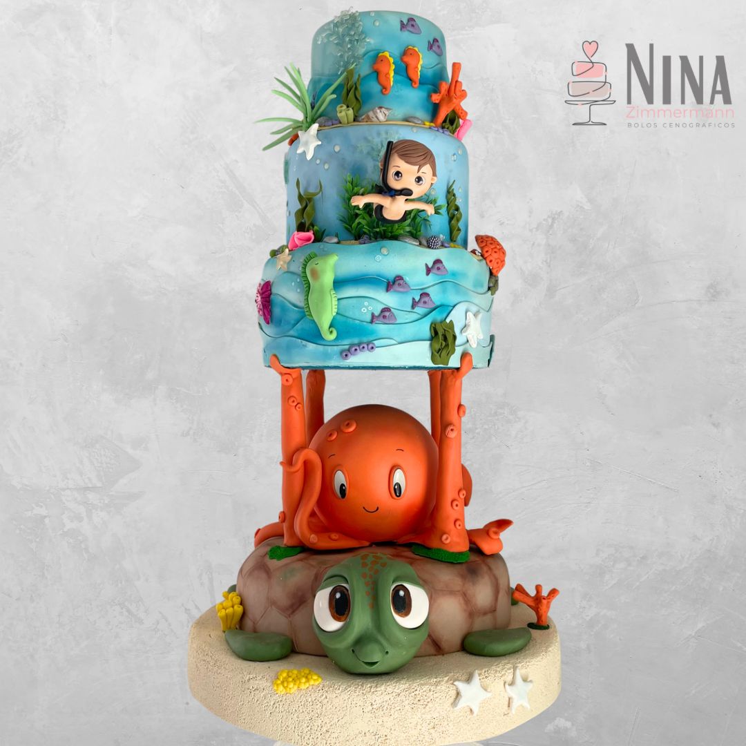 Bolo cenográfico Fundo do mar 3 — aluguel Nina Z Biscuit