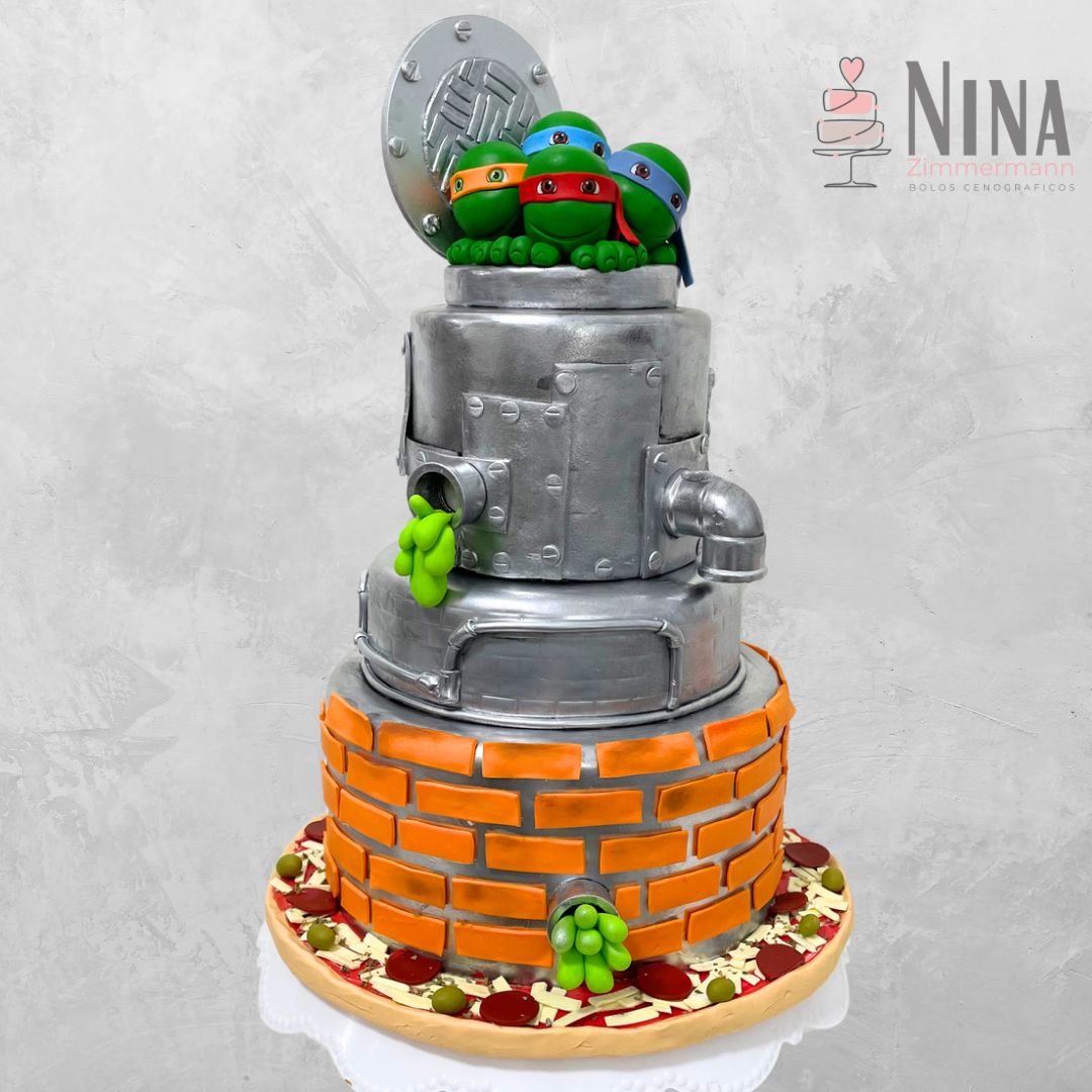 Bolo cenográfico Tartarugas Ninjas — aluguel Nina Z Biscuit