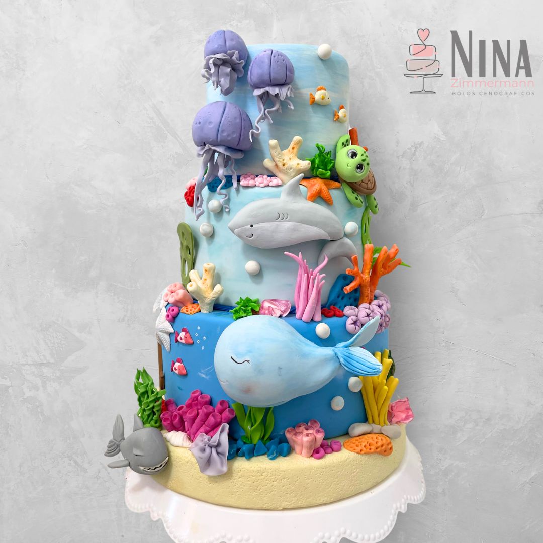 Bolo cenográfico Fundo do mar 2 — aluguel Nina Z Biscuit
