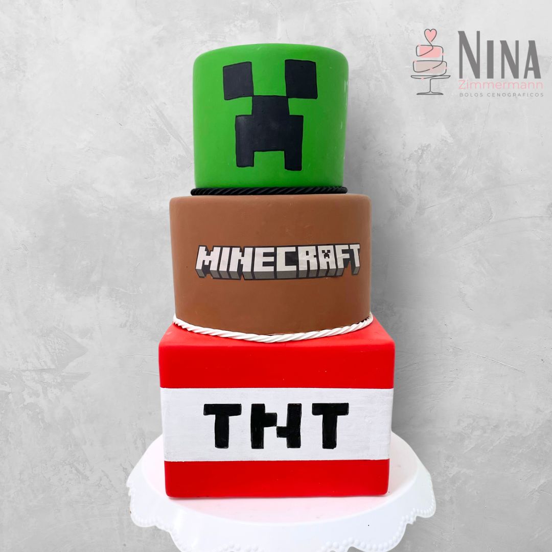 Bolo cenográfico Minecraft — aluguel Nina Z Biscuit