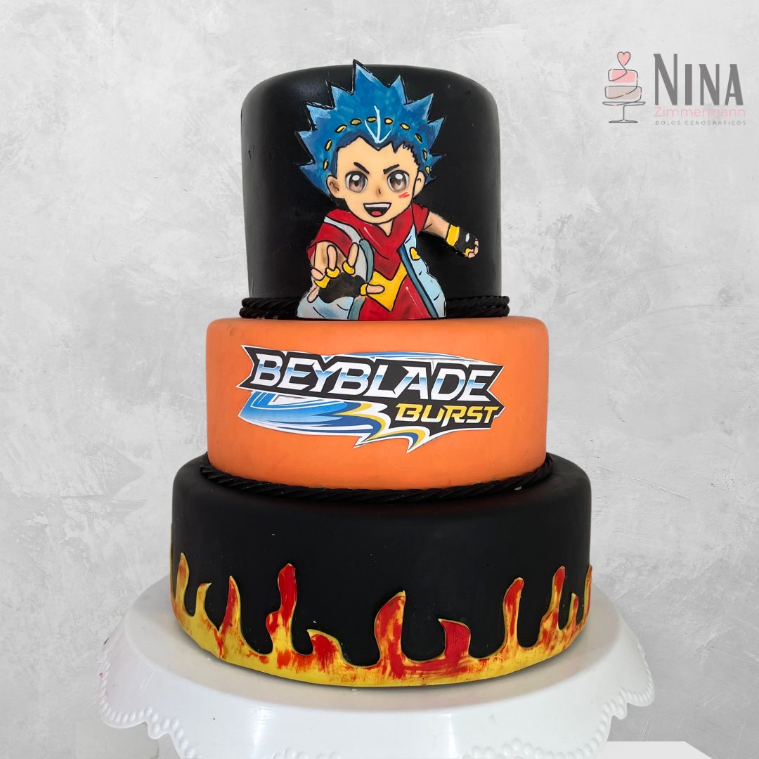 Bolo cenográfico Beyblade — aluguel Nina Z Biscuit