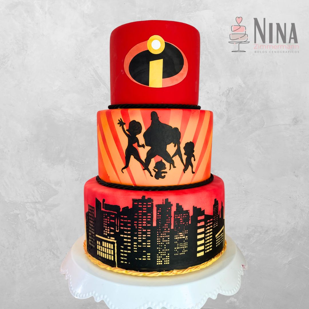 Bolo cenográfico Os Incríveis — aluguel Nina Z Biscuit