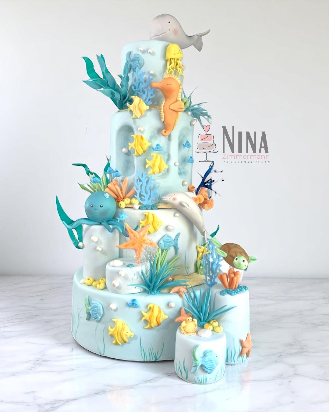 Bolo cenográfico Fundo do mar menino 3 - luxo — aluguel Nina Z Biscuit